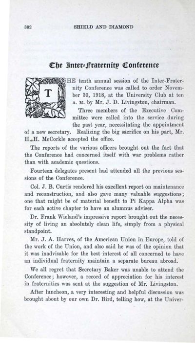 The Inter-Fraternity Conference, February 1919